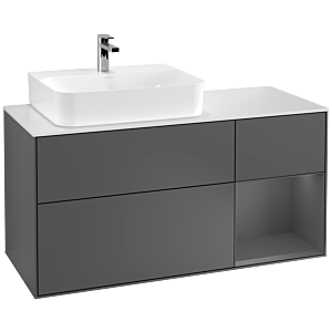Villeroy und Boch Finion Waschtischunterschrank F151GKGK 120cm, Abdeckplatte white matt, Regal rechts Anthracite matt, Anthracite matt