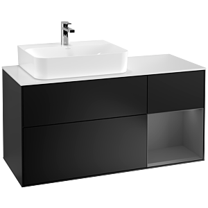 Villeroy et Boch Finion Villeroy et Boch F151GKPD 120cm, plaque de recouvrement blanc mat, étagère droite anthracite mat, laqué noir mat