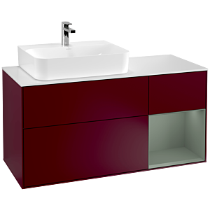 Villeroy et Boch Finion Villeroy et Boch F151GMHB 120cm, plaque de finition blanc mat, étagère à droite Olive Matt Lacquer , Peony Matt