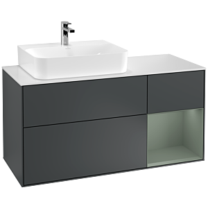 Villeroy et Boch Finion Villeroy et Boch F151GMHG 120cm, plaque de finition blanc mat, étagère à droite Olive Matt Lacquer , Midnight Blue Matt Lacquer