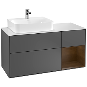 Villeroy et Boch Finion Villeroy et Boch F151GNGK 120cm, couvercle blanc mat, étagère droite placage noyer, anthracite mat