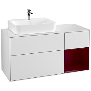 Villeroy und Boch Finion Waschtischunterschrank F151HBMT 120cm, Abdeckplatte white matt, Regal rechts Peony, White matt lacquer