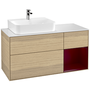 Villeroy und Boch Finion Waschtischunterschrank F151HBPC 120cm, Abdeckplatte white matt, Regal rechts Peony, Oak Veneer