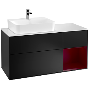 Villeroy et Boch Finion Villeroy et Boch F151HBPD 120cm, couvercle blanc mat, étagère à droite Peony , laqué noir mat