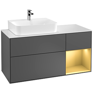 Villeroy und Boch Finion Waschtischunterschrank F151HFGK 120cm, Abdeckplatte white matt, Regal rechts Gold matt, Anthracite matt