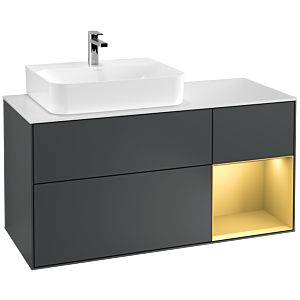 Villeroy und Boch Finion Waschtischunterschrank F151HFHG 120cm, Abdeckplatte white matt, Regal rechts Gold matt, Midnight Blue Matt Lacquer