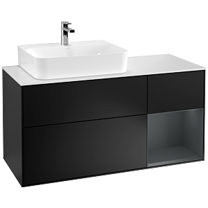 Villeroy und Boch Finion Waschtischunterschrank F151HGPD 120cm, Abdeckplatte white matt, Regal rechts Midnight Blue Matt Lacquer, Black matt lacquer