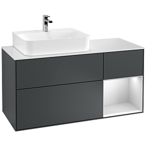 Villeroy und Boch Finion Waschtischunterschrank F151MTHG 120cm, Abdeckplatte white matt, Regal rechts White matt lacquer, Midnight Blue Matt Lacquer