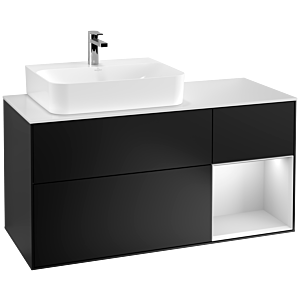 Villeroy et Boch Finion Villeroy et Boch F151MTPD 120cm, plaque de recouvrement blanc mat, étagère à droite laqué blanc mat, laqué noir mat