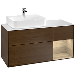 Villeroy und Boch Finion Waschtischunterschrank F151PCGN 120cm, Abdeckplatte white matt, Regal rechts Oak Veneer, Walnut veneer