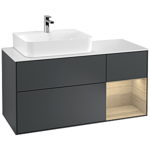 Villeroy und Boch Finion Waschtischunterschrank F151PCHG 120cm, Abdeckplatte white matt, Regal rechts Oak Veneer, Midnight Blue Matt Lacquer