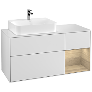 Villeroy und Boch Finion Waschtischunterschrank F151PCMT 120cm, Abdeckplatte white matt, Regal rechts Oak Veneer, White matt lacquer