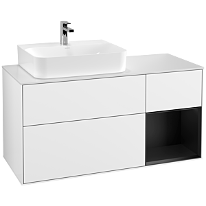 Villeroy und Boch Finion Waschtischunterschrank F151PDGF 120cm, Abdeckplatte white matt, Regal rechts Black matt lacquer, Glossy white lacquer