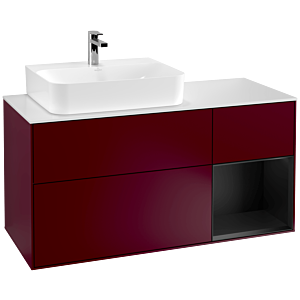 Villeroy et Boch Finion Villeroy et Boch F151PDHB 120cm, plaque de finition blanc mat, étagère à droite laqué noir mat, Peony Matt