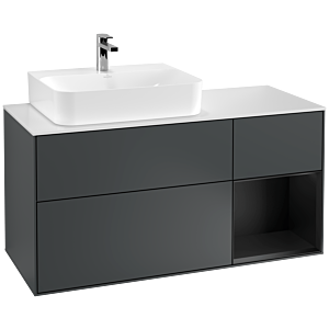 Villeroy et Boch Finion Villeroy et Boch F151PDHG 120cm, plaque de finition blanc mat, étagère à droite laqué noir mat, Midnight Blue Matt Lacquer