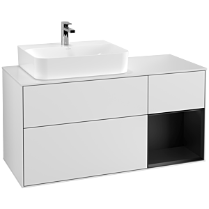 Villeroy et Boch Finion Villeroy et Boch F151PDMT 120cm, plaque de recouvrement blanc mat, étagère à droite laqué noir mat, laqué blanc mat