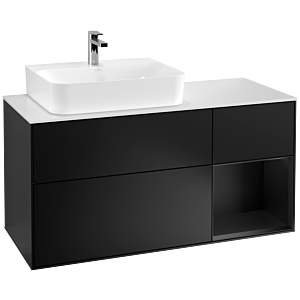 Villeroy und Boch Finion Waschtischunterschrank F151PDPD 120cm, Abdeckplatte white matt, Regal rechts Black matt lacquer, Black matt lacquer