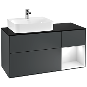 Villeroy et Boch Finion Villeroy et Boch F152GFHG 120cm, plaque de finition noir mat, étagère à droite Laque blanc brillant, Midnight Blue Matt Lacquer