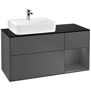 Villeroy und Boch Finion Waschtischunterschrank F152GKGK 120cm, Abdeckplatte black matt, Regal rechts Anthracite matt, Anthracite matt