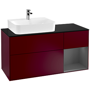 Villeroy und Boch Finion Waschtischunterschrank F152GKHB 120cm, Abdeckplatte black matt, Regal rechts Anthracite matt, Peony Matt