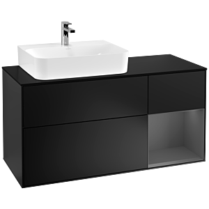 Villeroy und Boch Finion Waschtischunterschrank F152GKPD 120cm, Abdeckplatte black matt, Regal rechts Anthracite matt, Black matt lacquer