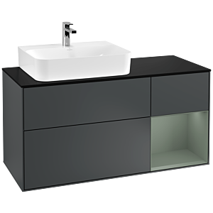 Villeroy und Boch Finion Waschtischunterschrank F152GMHG 120cm, Abdeckplatte black matt, Regal rechts Olive Matt Lacquer, Midnight Blue Matt Lacquer
