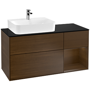 Villeroy und Boch Finion Waschtischunterschrank F152GNGN 120cm, Abdeckplatte black matt, Regal rechts Walnut veneer, Walnut veneer