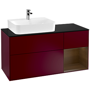 Villeroy und Boch Finion Waschtischunterschrank F152GNHB 120cm, Abdeckplatte black matt, Regal rechts Walnut veneer, Peony Matt