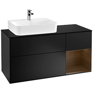 Villeroy und Boch Finion Waschtischunterschrank F152GNPD 120cm, Abdeckplatte black matt, Regal rechts Walnut veneer, Black matt lacquer