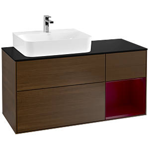 Villeroy und Boch Finion Waschtischunterschrank F152HBGN 120cm, Abdeckplatte black matt, Regal rechts Peony, Walnut veneer