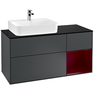 Villeroy und Boch Finion Waschtischunterschrank F152HBHG 120cm, Abdeckplatte black matt, Regal rechts Peony, Midnight Blue Matt Lacquer