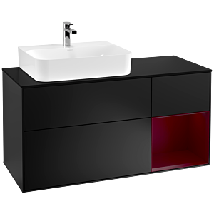 Villeroy und Boch Finion Waschtischunterschrank F152HBPD 120cm, Abdeckplatte black matt, Regal rechts Peony, Black matt lacquer