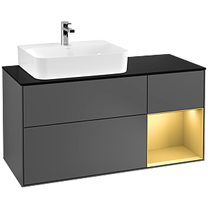 Villeroy und Boch Finion Waschtischunterschrank F152HFGK 120cm, Abdeckplatte black matt, Regal rechts Gold matt, Anthracite matt