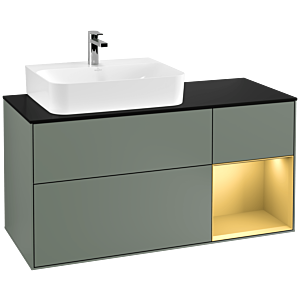 Villeroy et Boch Finion Villeroy et Boch F152HFGM 120cm, plaque de finition noir mat, étagère droite or mat, Olive Matt Lacquer