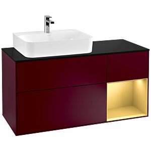 Villeroy und Boch Finion Waschtischunterschrank F152HFHB 120cm, Abdeckplatte black matt, Regal rechts Gold matt, Peony Matt