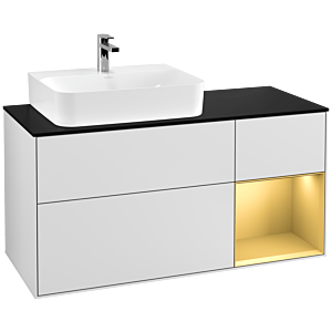 Villeroy und Boch Finion Waschtischunterschrank F152HFMT 120cm, Abdeckplatte black matt, Regal rechts Gold matt, White matt lacquer
