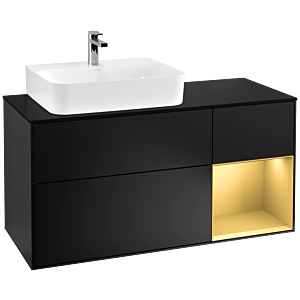Villeroy und Boch Finion Waschtischunterschrank F152HFPD 120cm, Abdeckplatte black matt, Regal rechts Gold matt, Black matt lacquer
