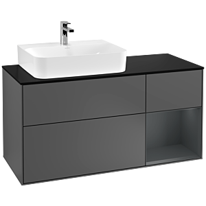 Villeroy und Boch Finion Waschtischunterschrank F152HGGK 120cm, Abdeckplatte black matt, Regal rechts Midnight Blue Matt Lacquer, Anthracite matt