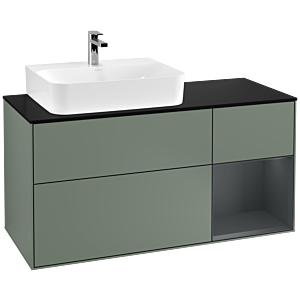 Villeroy et Boch Finion Villeroy et Boch F152HGGM 120cm, plaque de finition noir mat, étagère à droite Midnight Blue Matt Lacquer , Olive Matt Lacquer