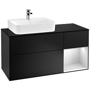 Villeroy und Boch Finion Waschtischunterschrank F152MTPD 120cm, Abdeckplatte black matt, Regal rechts White matt lacquer, Black matt lacquer