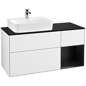Villeroy und Boch Finion Waschtischunterschrank F152PDGF 120cm, Abdeckplatte black matt, Regal rechts Black matt lacquer, Glossy white lacquer