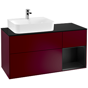 Villeroy und Boch Finion Waschtischunterschrank F152PDHB 120cm, Abdeckplatte black matt, Regal rechts Black matt lacquer, Peony Matt