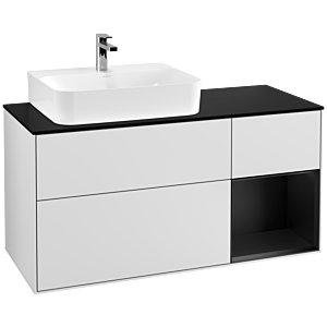 Villeroy und Boch Finion Waschtischunterschrank F152PDMT 120cm, Abdeckplatte black matt, Regal rechts Black matt lacquer, White matt lacquer