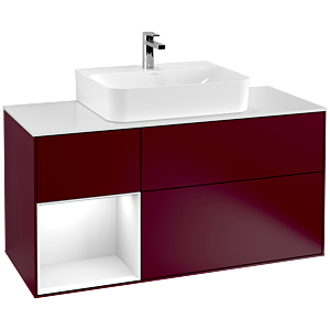 Villeroy und Boch Finion Waschtischunterschrank F161GFHB 120cm, Abdeckplatte white matt, Regal links Glossy white lacquer, Peony Matt