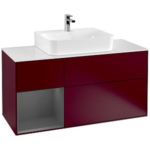 Villeroy und Boch Finion Waschtischunterschrank F161GKHB 120cm, Abdeckplatte white matt, Regal links Anthracite matt, Peony Matt