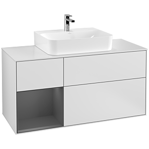 Villeroy et Boch Finion Villeroy et Boch F161GKMT 120cm, plaque de recouvrement blanc mat, étagère gauche anthracite mat, laqué blanc mat