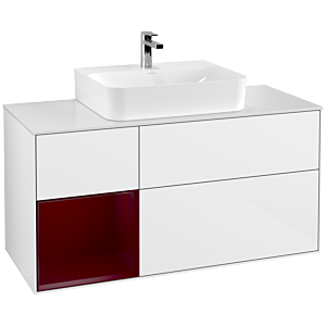 Villeroy und Boch Finion Waschtischunterschrank F161HBGF 120cm, Abdeckplatte white matt, Regal links Peony, Glossy white lacquer