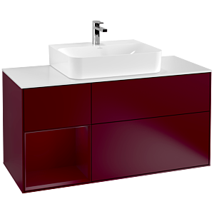 Villeroy und Boch Finion Waschtischunterschrank F161HBHB 120cm, Abdeckplatte white matt, Regal links Peony, Peony Matt