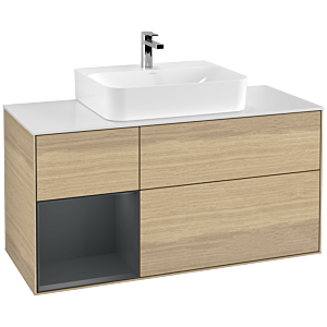 Villeroy and Boch Finion Villeroy and Boch Finion F161HGPC 120cm, cover plate matt white, shelf left Midnight Blue Matt Lacquer , Oak Veneer