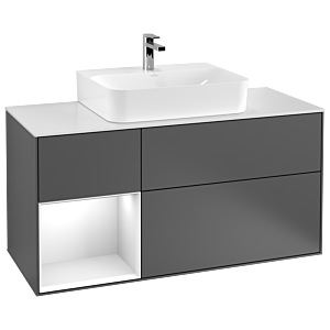 Villeroy und Boch Finion Waschtischunterschrank F161MTGK 120cm, Abdeckplatte white matt, Regal links White matt lacquer, Anthracite matt